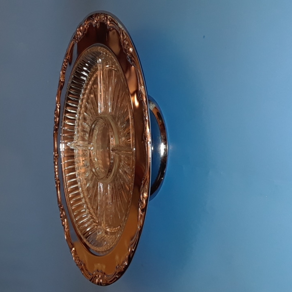 Unused Silver Plated and Glass Lazy Susan